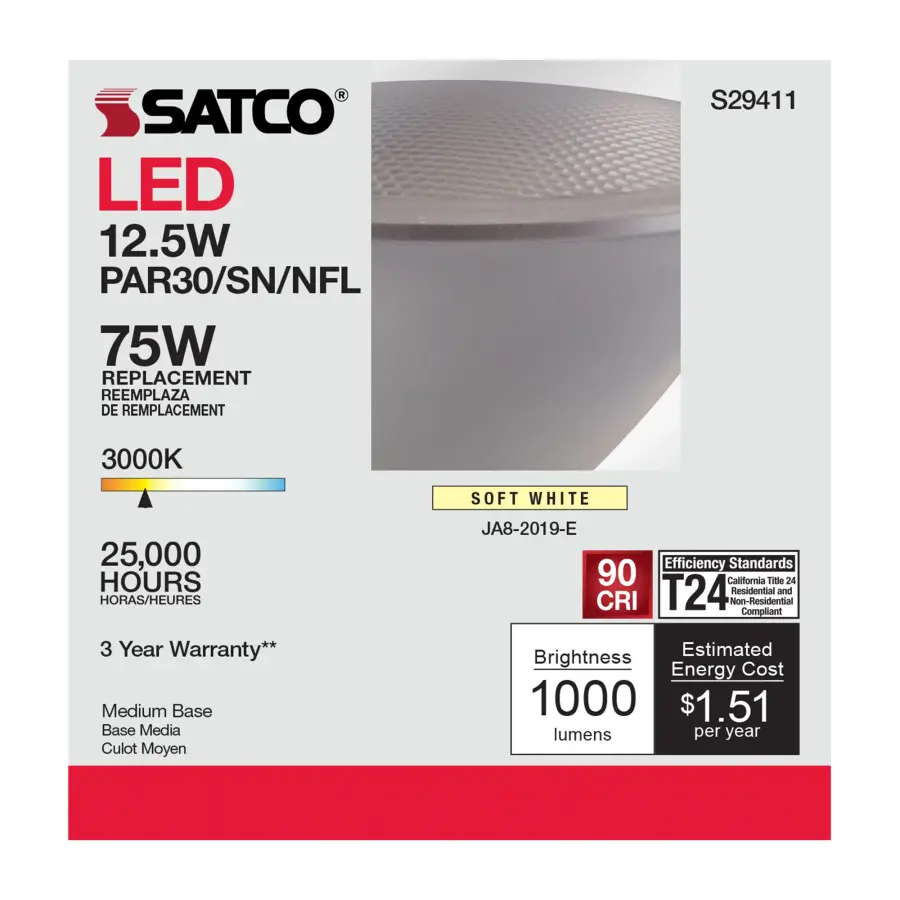 12.5 Watt - PAR30SN LED - 3000K - 25 deg. Beam Angle - Medium base - 120 Volt - Image 6