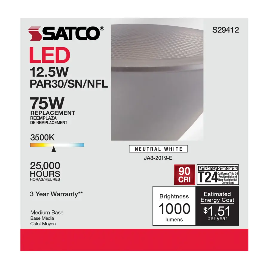 12.5 Watt - PAR30SN LED - 3500K - 25 deg. Beam Angle - Medium base - 120 Volt - Image 6