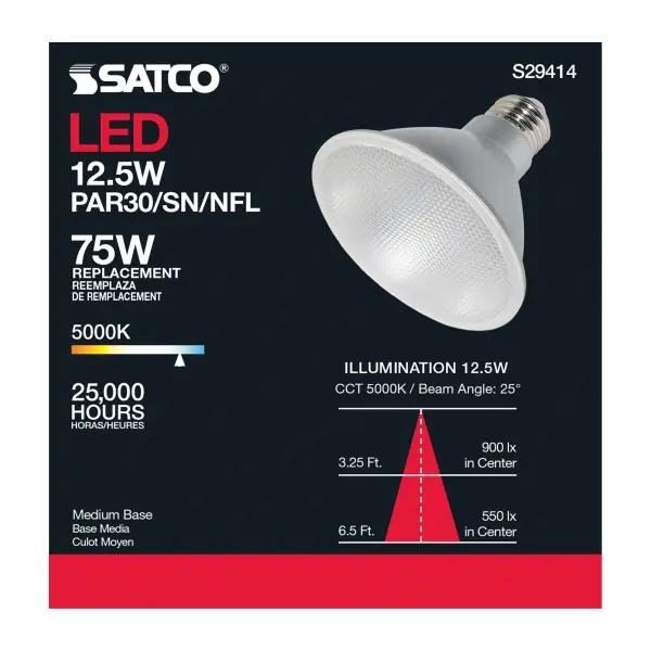 12.5 Watt - PAR30SN LED - 5000K - 25 deg. Beam Angle - Medium base - 120 Volt - Image 7