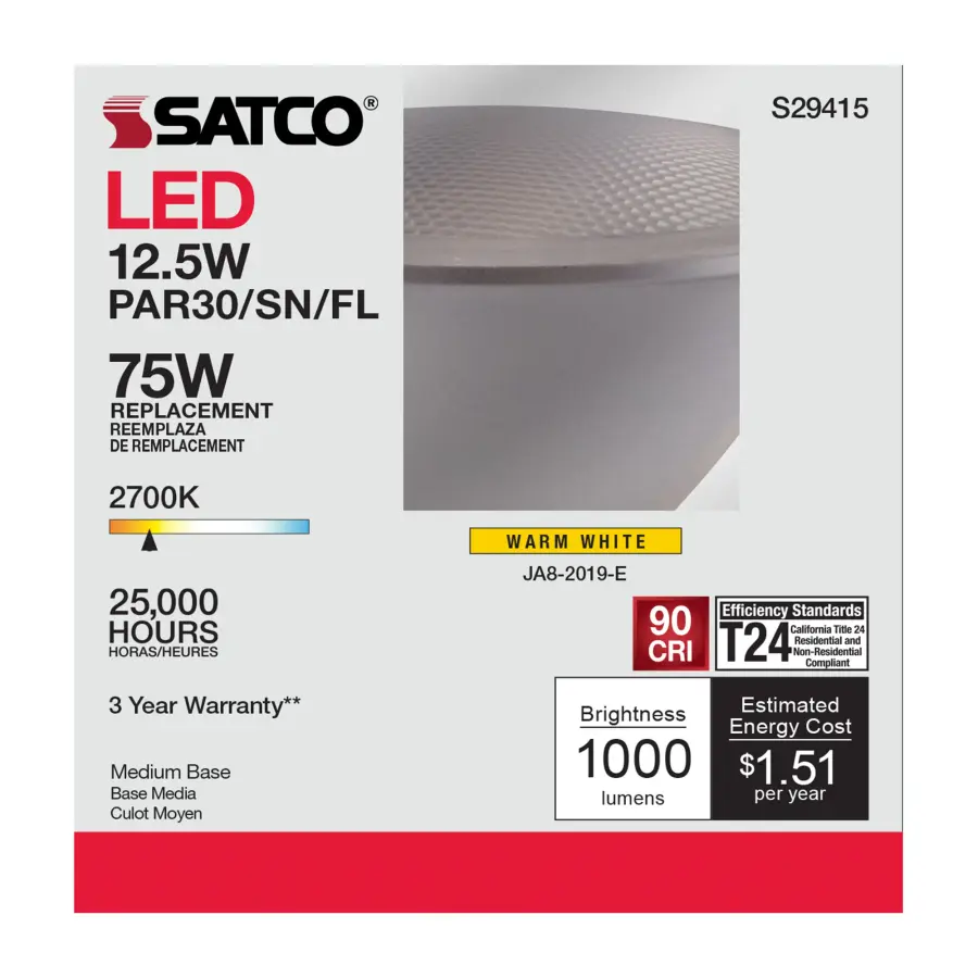 12.5 Watt - PAR30SN LED - 2700K - 40 deg. Beam Angle - Medium base - 120 Volt - Image 6