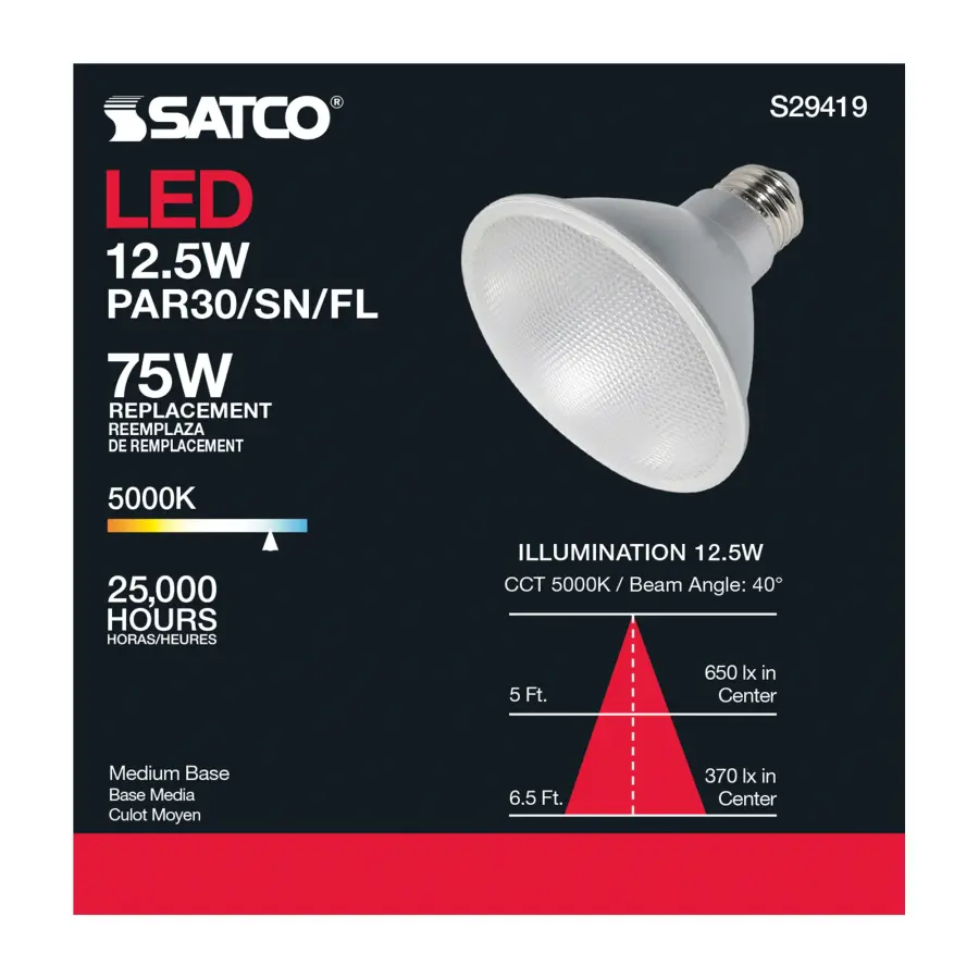 12.5 Watt - PAR30SN LED - 5000K - 40 deg. Beam Angle - Medium base - 120 Volt - Image 7