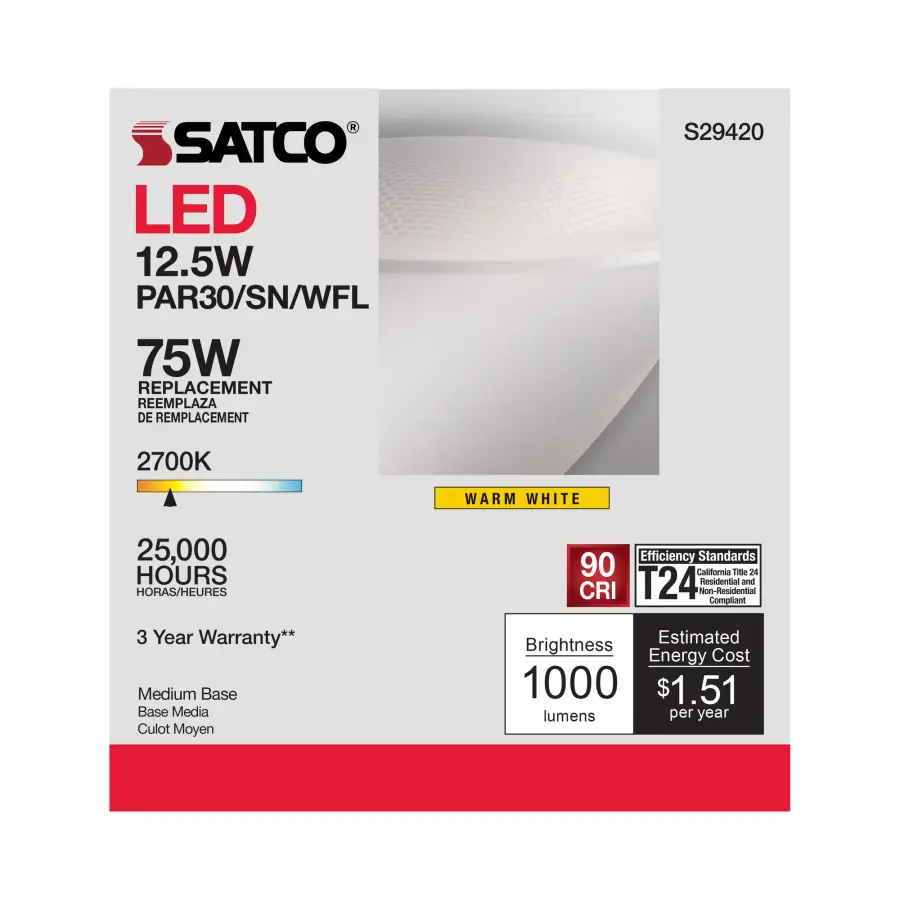 12.5 Watt - PAR30SN LED - 2700K - 60 deg. Beam Angle - Medium base - 120 Volt - Image 6