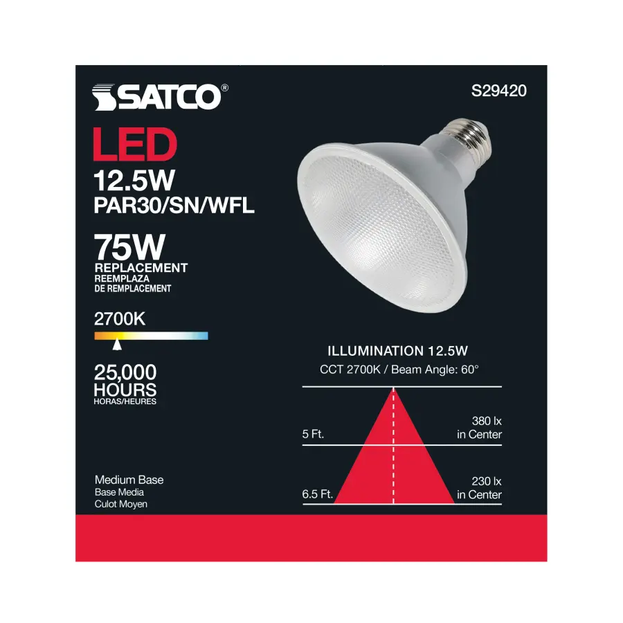 12.5 Watt - PAR30SN LED - 2700K - 60 deg. Beam Angle - Medium base - 120 Volt - Image 7