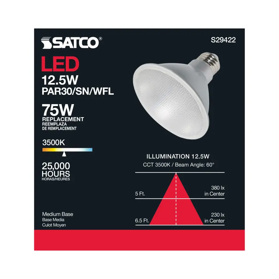 12.5 Watt - PAR30SN LED - 3500K - 60 deg. Beam Angle - Medium base - 120 Volt - Image 7