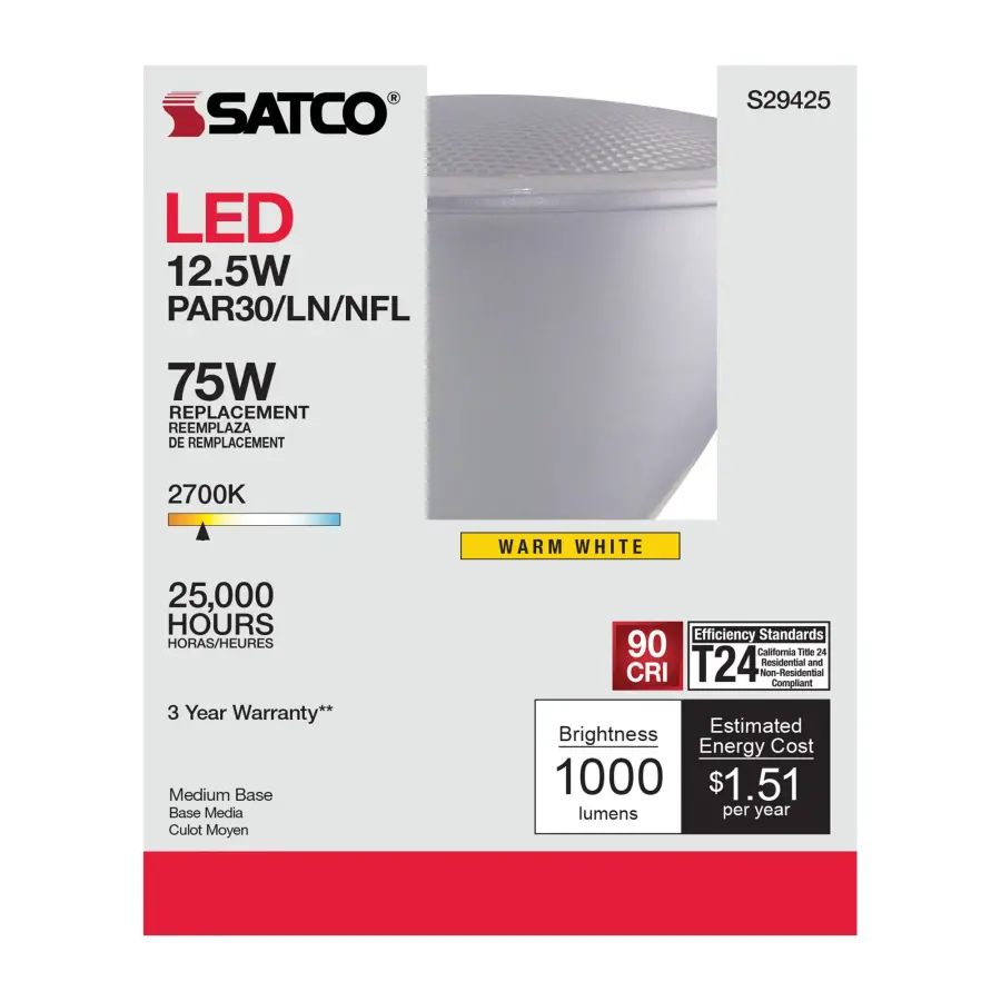 12.5 Watt - PAR30LN LED - 2700K - 25 deg. Beam Angle - Medium base - 120 Volt - Image 6