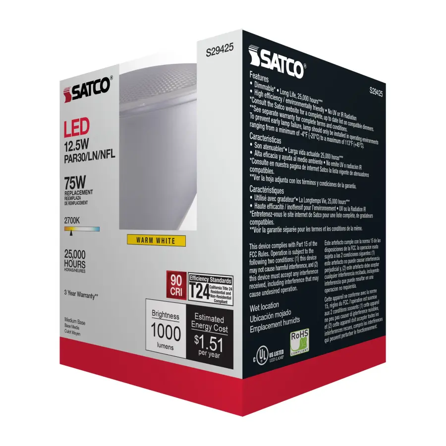 12.5 Watt - PAR30LN LED - 2700K - 25 deg. Beam Angle - Medium base - 120 Volt - Image 10