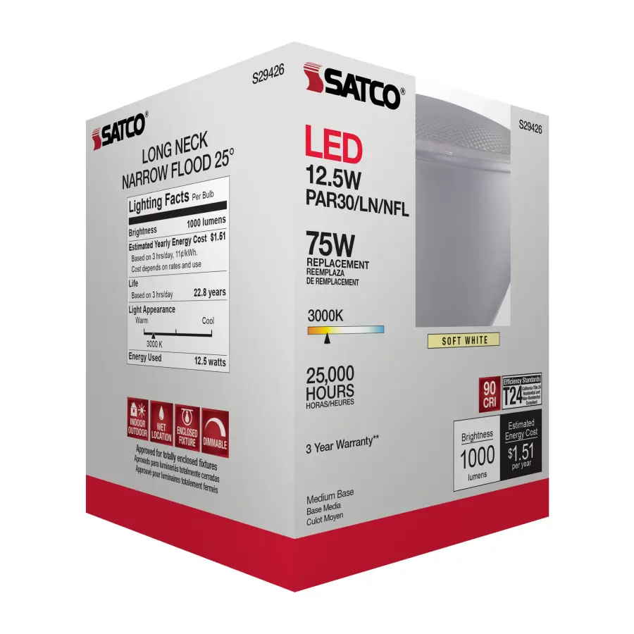 12.5 Watt - PAR30LN LED - 3000K - 25 deg. Beam Angle - Medium base - 120 Volt - Image 11
