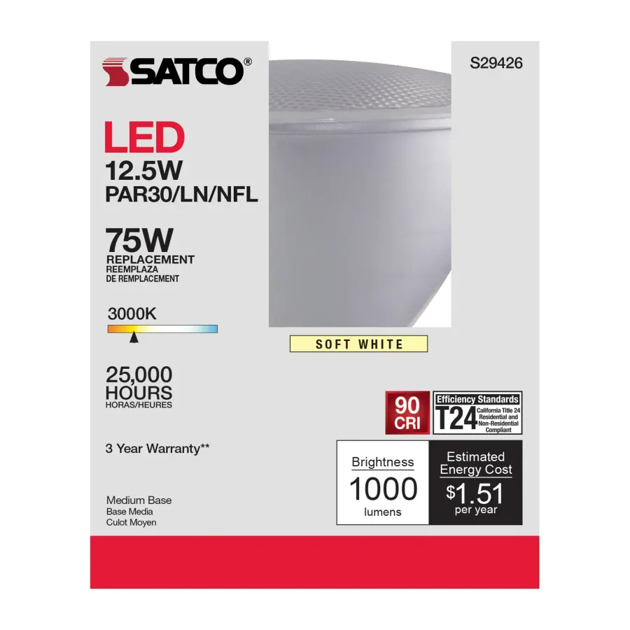 12.5 Watt - PAR30LN LED - 3000K - 25 deg. Beam Angle - Medium base - 120 Volt - Image 6