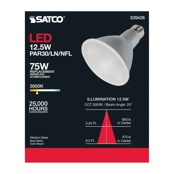 12.5 Watt - PAR30LN LED - 3000K - 25 deg. Beam Angle - Medium base - 120 Volt - Image 7