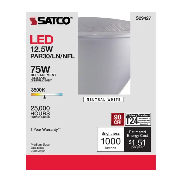 12.5 Watt - PAR30LN LED - 3500K - 25 deg. Beam Angle - Medium base - 120 Volt - Image 6