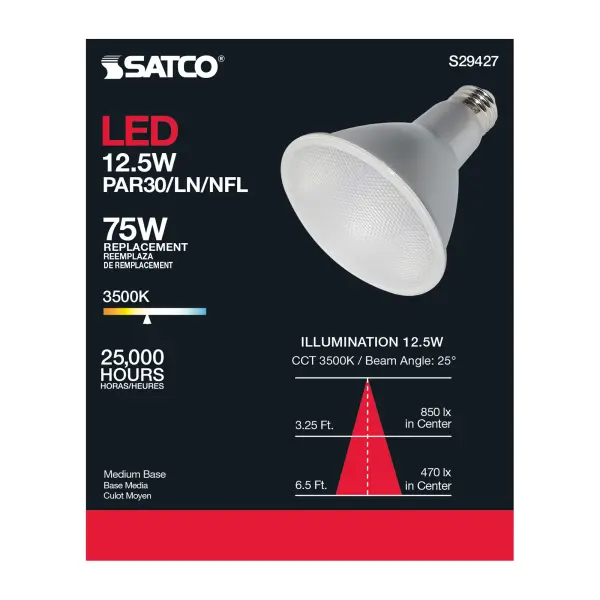 12.5 Watt - PAR30LN LED - 3500K - 25 deg. Beam Angle - Medium base - 120 Volt - Image 7