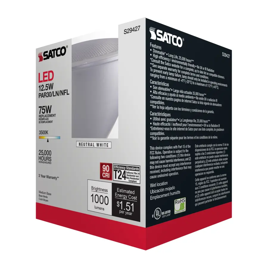 12.5 Watt - PAR30LN LED - 3500K - 25 deg. Beam Angle - Medium base - 120 Volt - Image 10