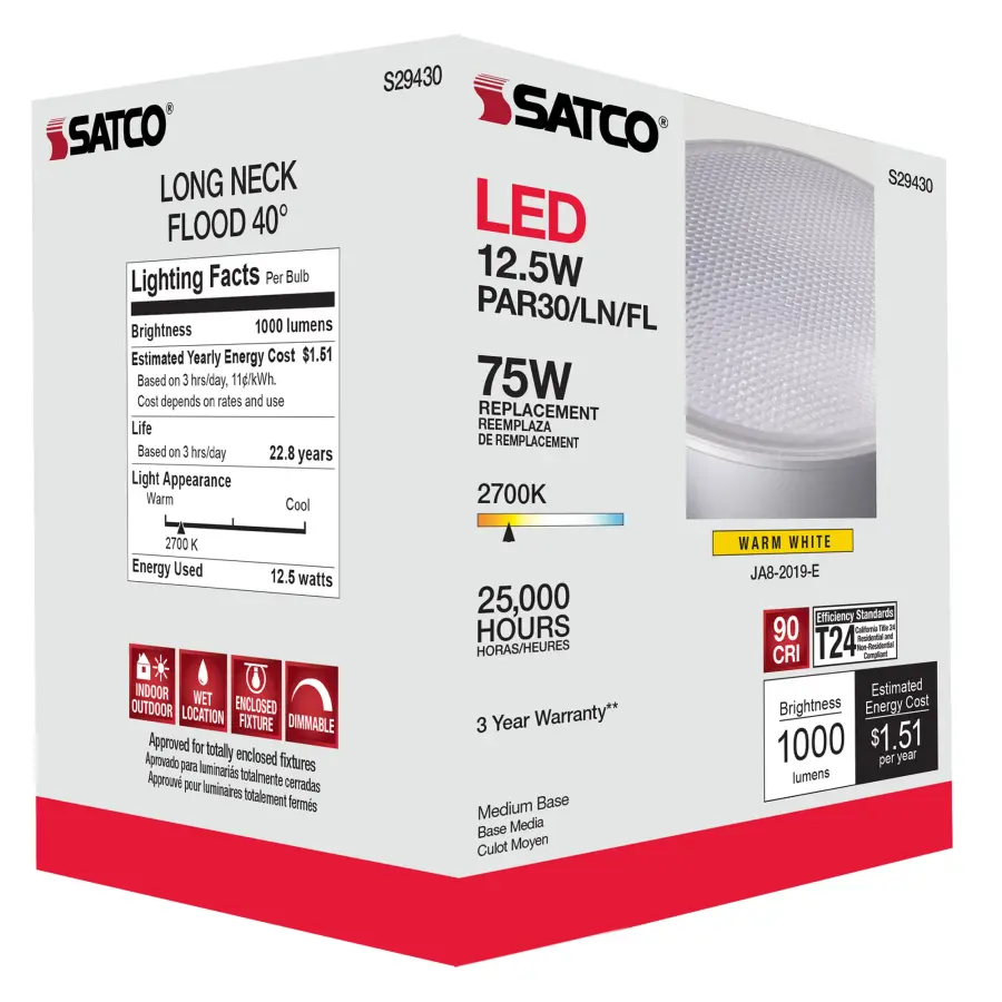 12.5 Watt - PAR30LN LED - 2700K - 40 deg. Beam Angle - Medium base - 120 Volt - Image 11