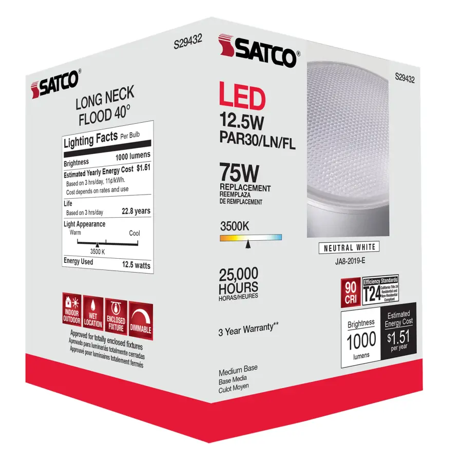 12.5 Watt - PAR30LN LED - 3500K - 40 deg. Beam Angle - Medium base - 120 Volt - Image 11