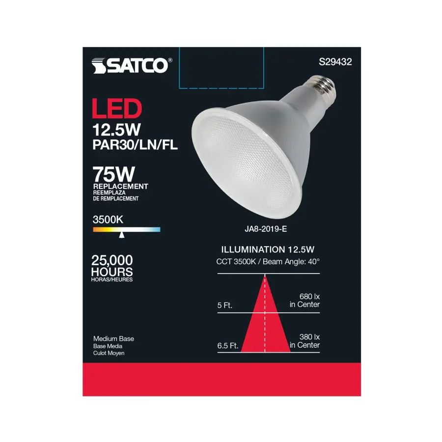 12.5 Watt - PAR30LN LED - 3500K - 40 deg. Beam Angle - Medium base - 120 Volt - Image 7