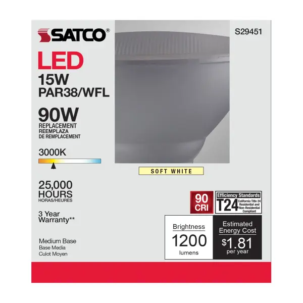 15 Watt - PAR38 LED - 3000K - 60 deg. Beam Angle - Medium base - 120 Volt - Image 6