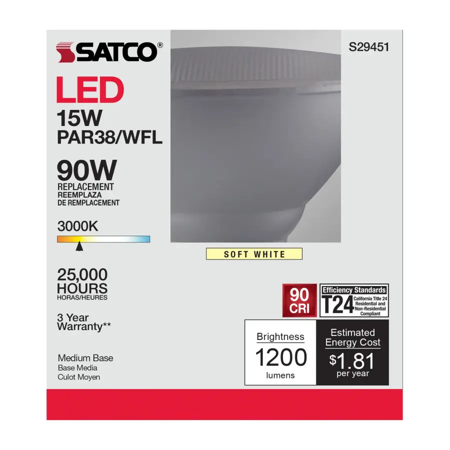 15 Watt - PAR38 LED - 3000K - 60 deg. Beam Angle - Medium base - 120 Volt - Image 6