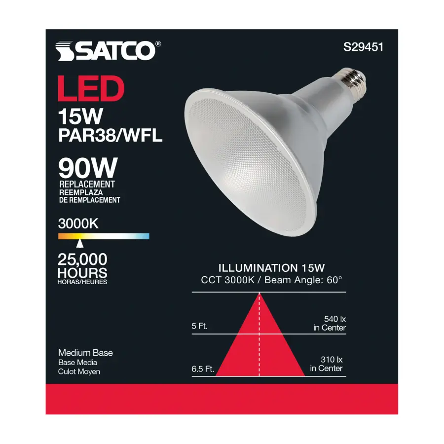 15 Watt - PAR38 LED - 3000K - 60 deg. Beam Angle - Medium base - 120 Volt - Image 7