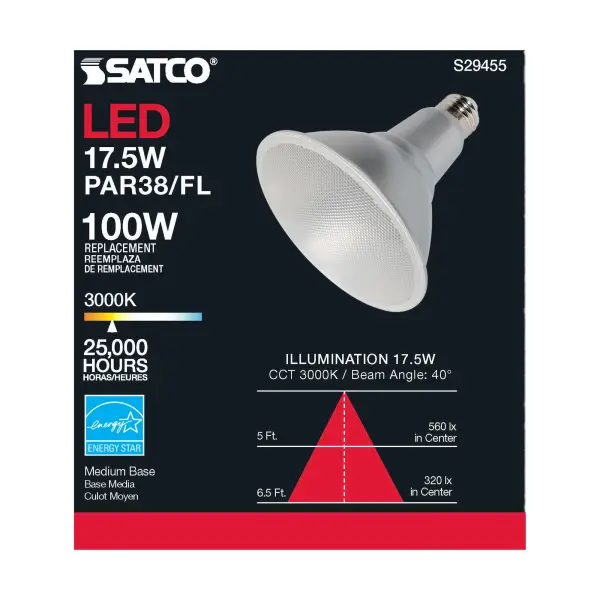 17.5 Watt - PAR38 LED - 3000K - 40 deg. Beam Angle - Medium base - 120 Volt - Image 7