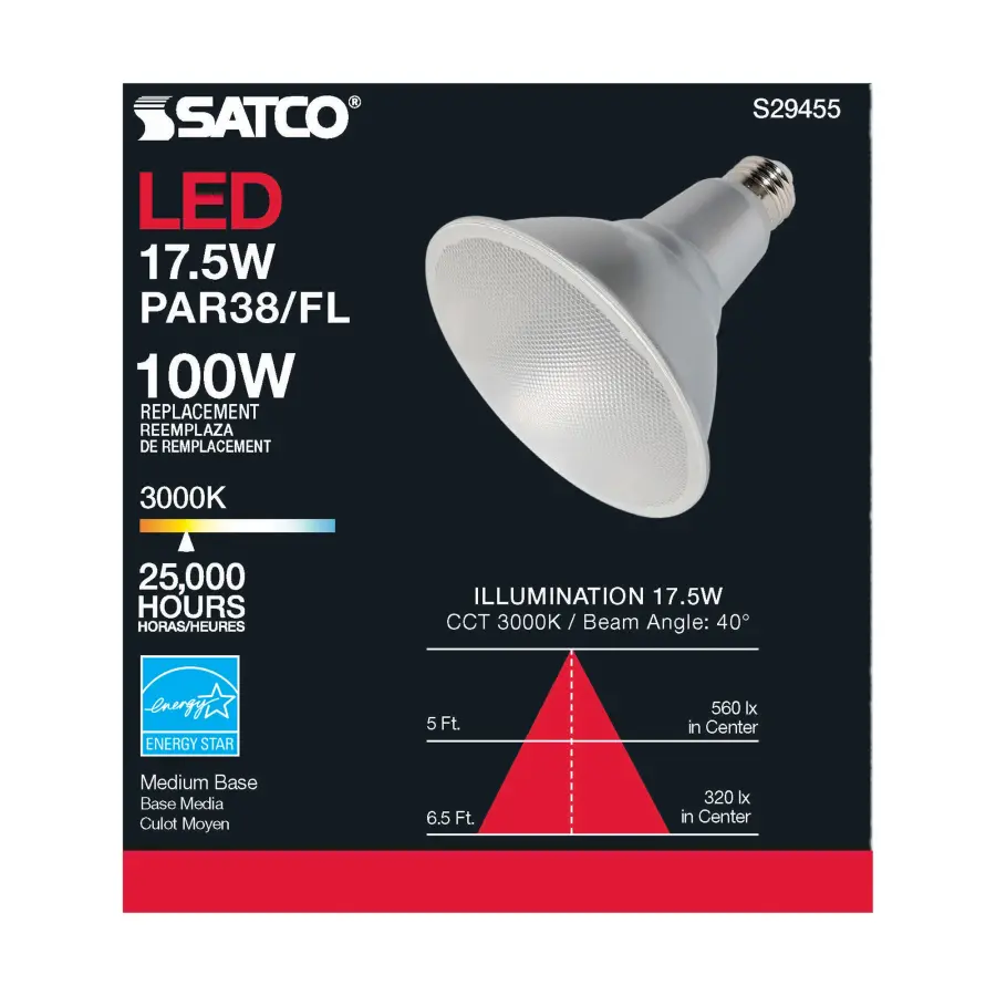 17.5 Watt - PAR38 LED - 3000K - 40 deg. Beam Angle - Medium base - 120 Volt - Image 7