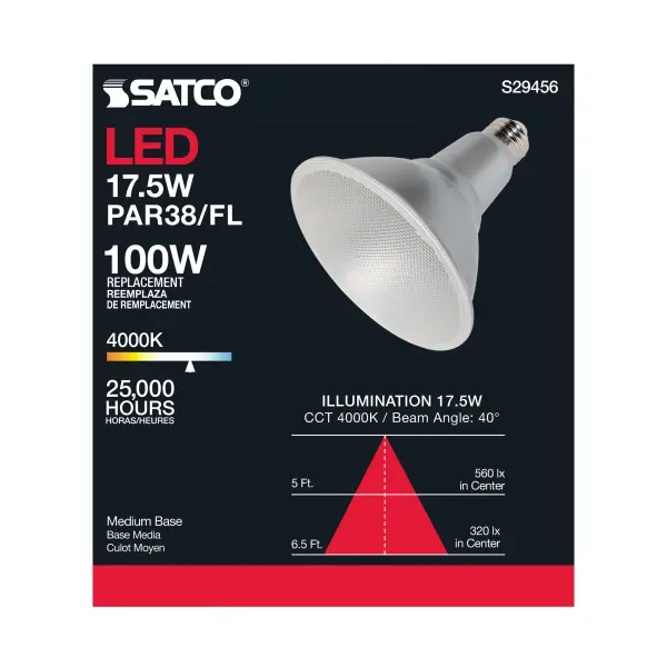 17.5 Watt - PAR38 LED - 4000K - 40 deg. Beam Angle - Medium base - 120 Volt - Image 7