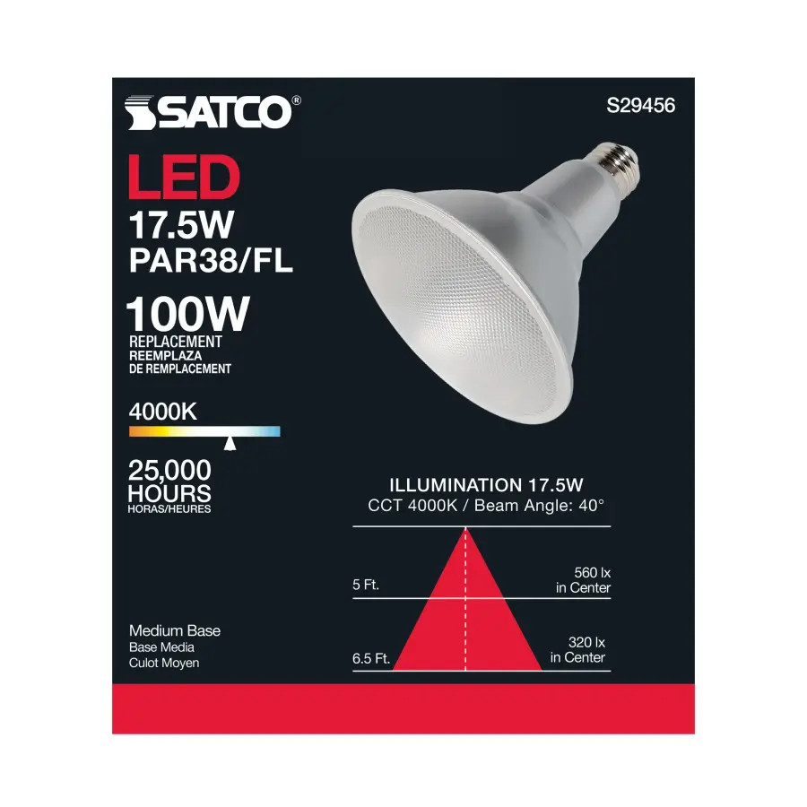 17.5 Watt - PAR38 LED - 4000K - 40 deg. Beam Angle - Medium base - 120 Volt - Image 7