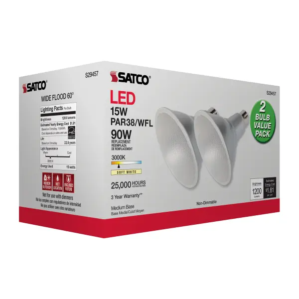 15 Watt - PAR38 LED - 3000K - 60 deg. Beam Angle - Medium base - 120 Volt - 2-Pk - Image 11