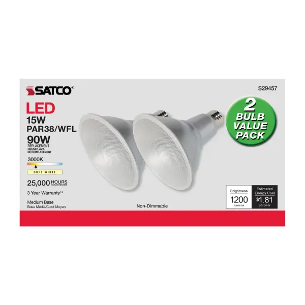 15 Watt - PAR38 LED - 3000K - 60 deg. Beam Angle - Medium base - 120 Volt - 2-Pk - Image 6