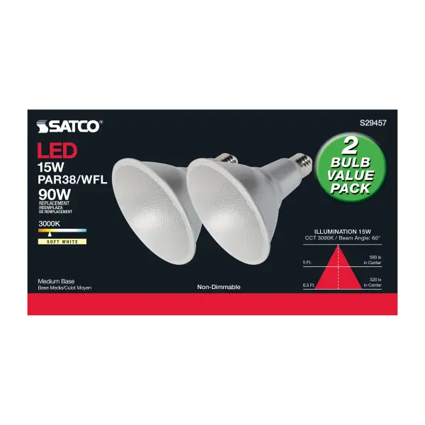 15 Watt - PAR38 LED - 3000K - 60 deg. Beam Angle - Medium base - 120 Volt - 2-Pk - Image 7