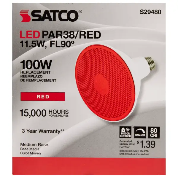 11.5 Watt PAR38 LED - Red - 90 degree Beam Angle - Medium base - 120 Volt - Image 5
