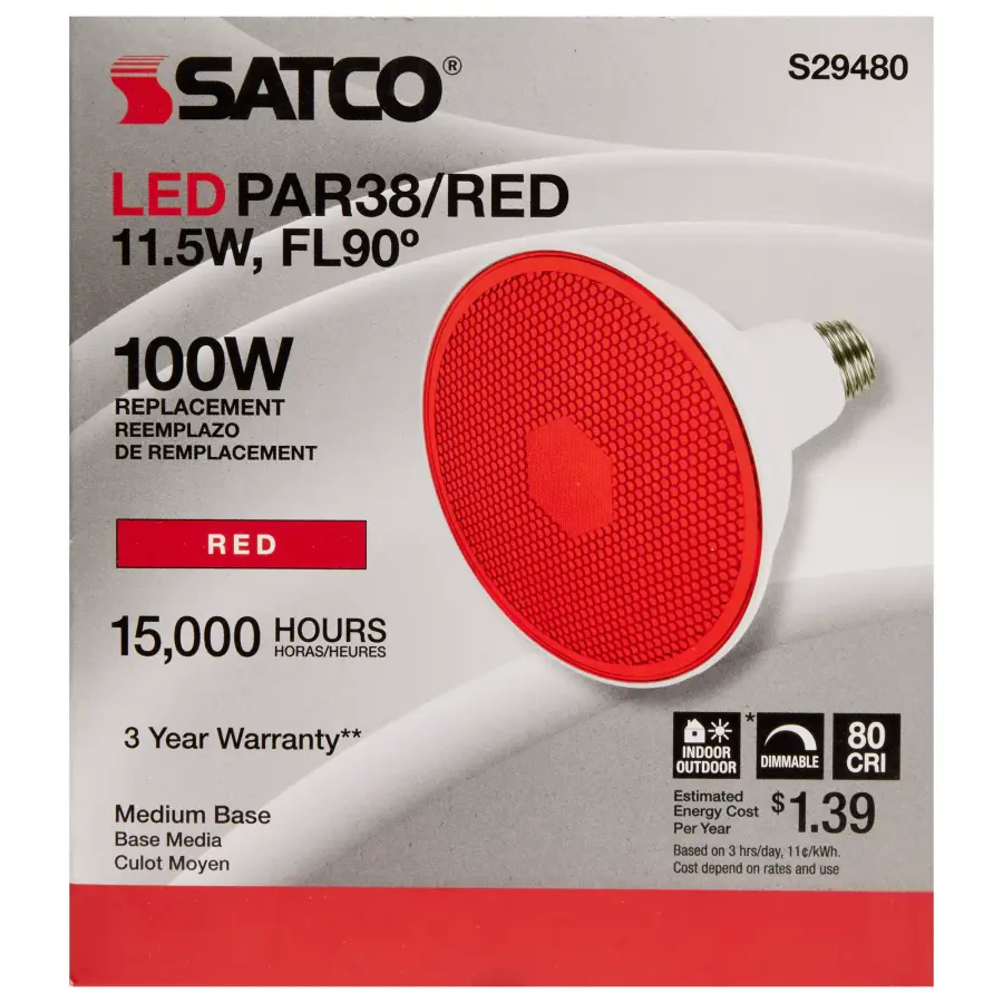 11.5 Watt PAR38 LED - Red - 90 degree Beam Angle - Medium base - 120 Volt - Image 5