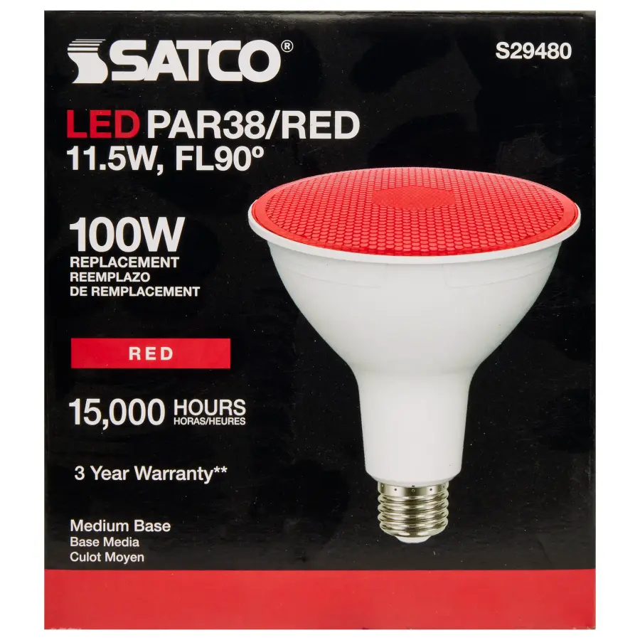 11.5 Watt PAR38 LED - Red - 90 degree Beam Angle - Medium base - 120 Volt - Image 6