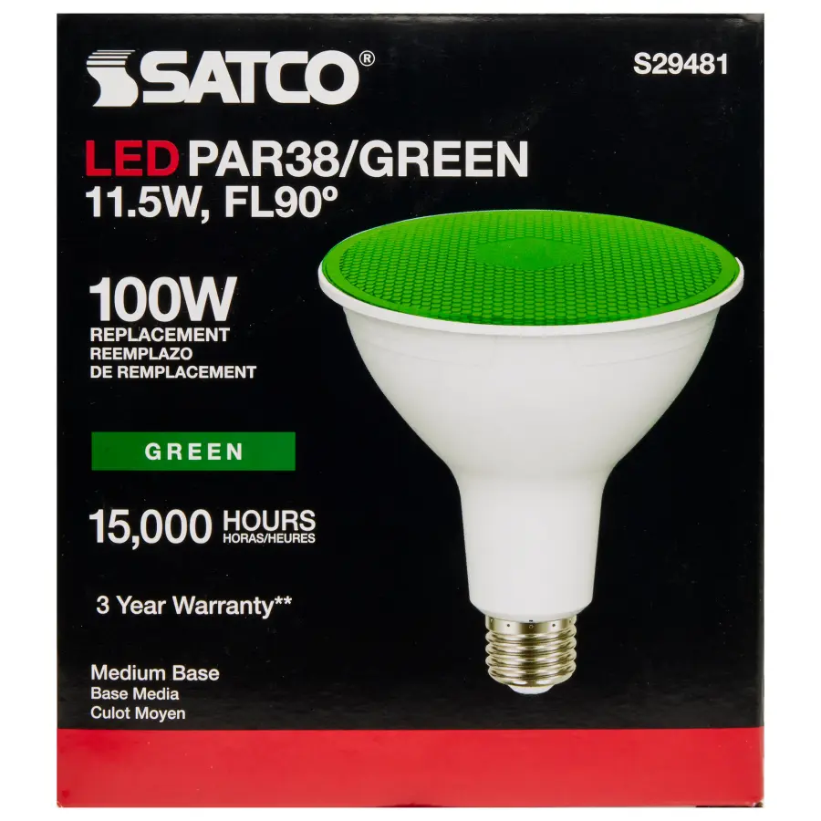 11.5 Watt PAR38 LED - Green - 90 degree Beam Angle - Medium base - 120 Volt - Image 6