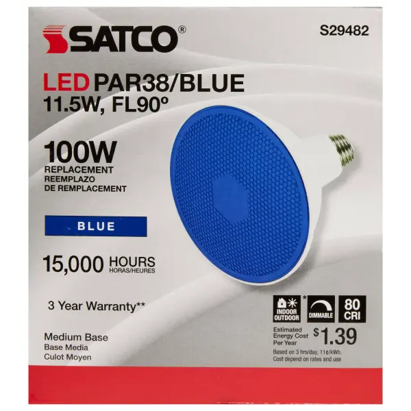 11.5 Watt PAR38 LED - Blue - 90 degree Beam Angle - Medium base - 120 Volt - Image 5
