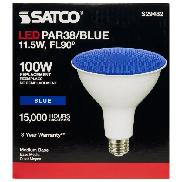 11.5 Watt PAR38 LED - Blue - 90 degree Beam Angle - Medium base - 120 Volt - Image 6