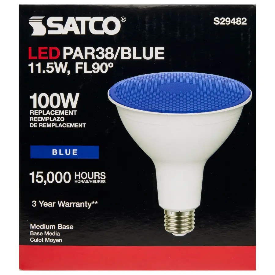11.5 Watt PAR38 LED - Blue - 90 degree Beam Angle - Medium base - 120 Volt - Image 6