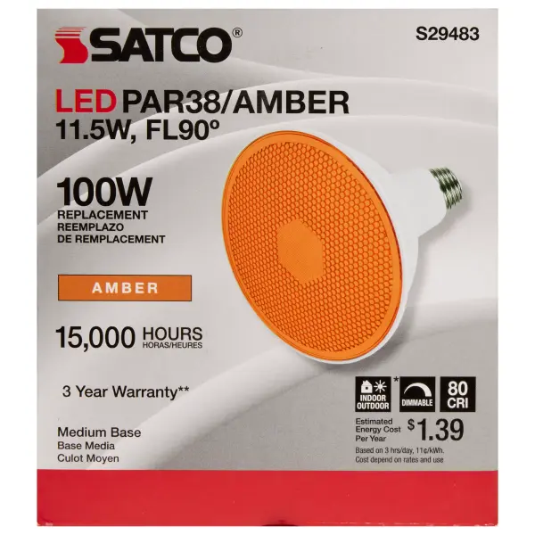 11.5 Watt PAR38 LED - Amber - 90 degree Beam Angle - Medium base - 120 Volt - Image 5