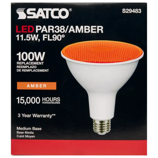 11.5 Watt PAR38 LED - Amber - 90 degree Beam Angle - Medium base - 120 Volt - Image 6