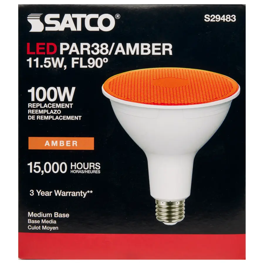 11.5 Watt PAR38 LED - Amber - 90 degree Beam Angle - Medium base - 120 Volt - Image 6
