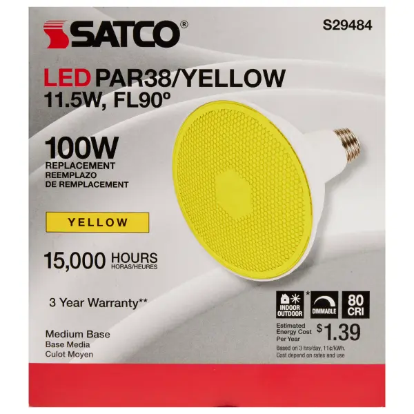 11.5 Watt PAR38 LED - Yellow - 90 degree Beam Angle - Medium base - 120 Volt - Image 5