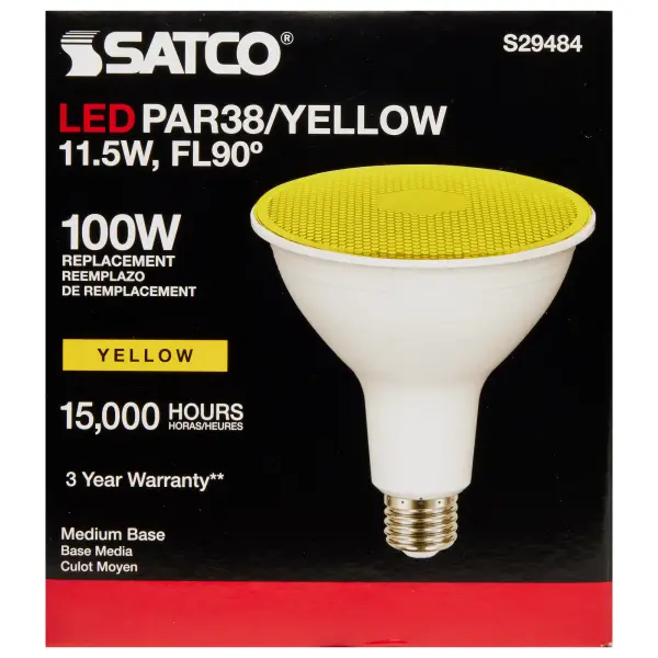 11.5 Watt PAR38 LED - Yellow - 90 degree Beam Angle - Medium base - 120 Volt - Image 6