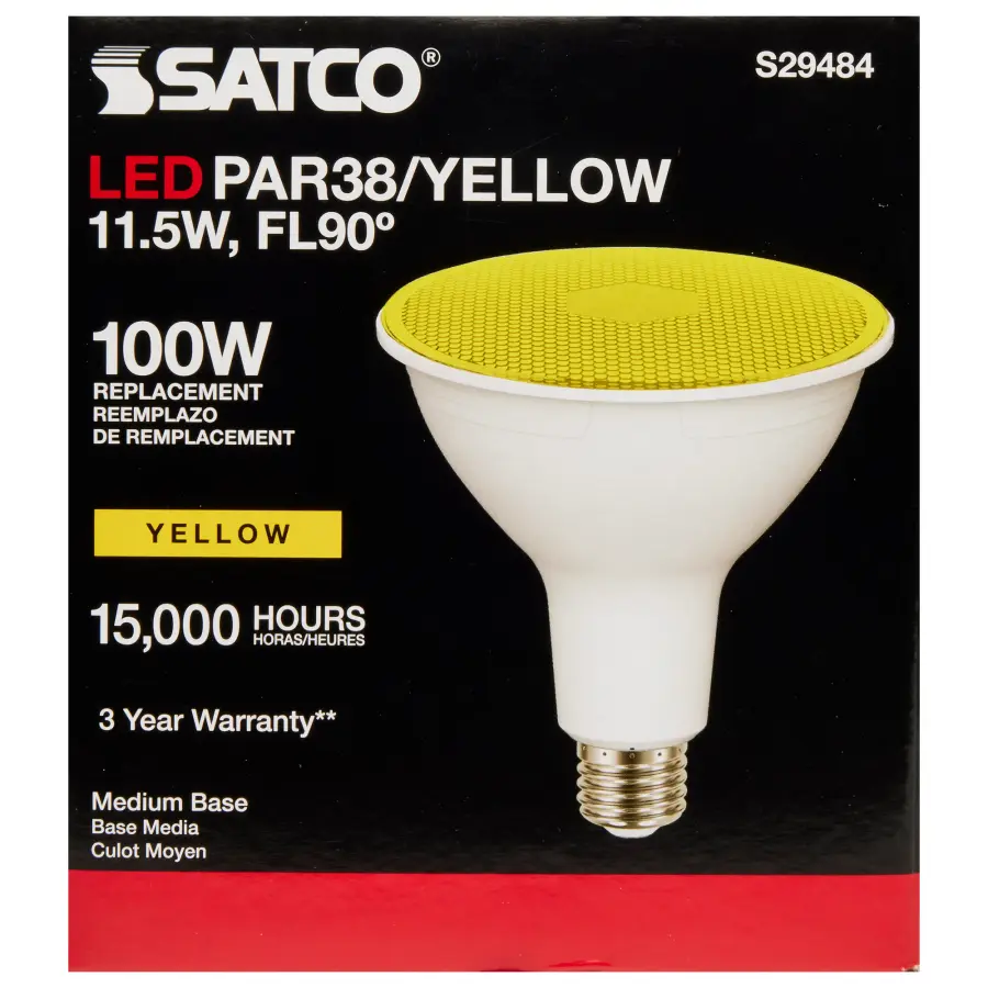 11.5 Watt PAR38 LED - Yellow - 90 degree Beam Angle - Medium base - 120 Volt - Image 6