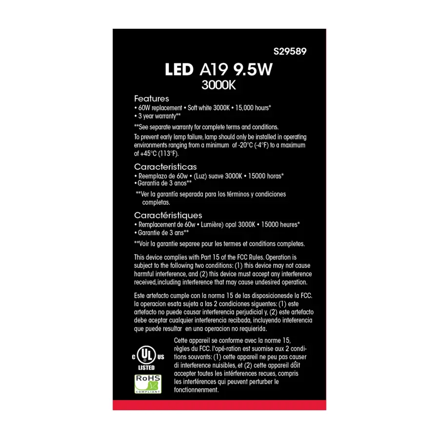 9.5 Watt - A19 LED - Frosted - 3000K - Medium base - 220 deg. Beam Angle - 120 Volt - Non-Dimmable - 4-Pack - Image 6