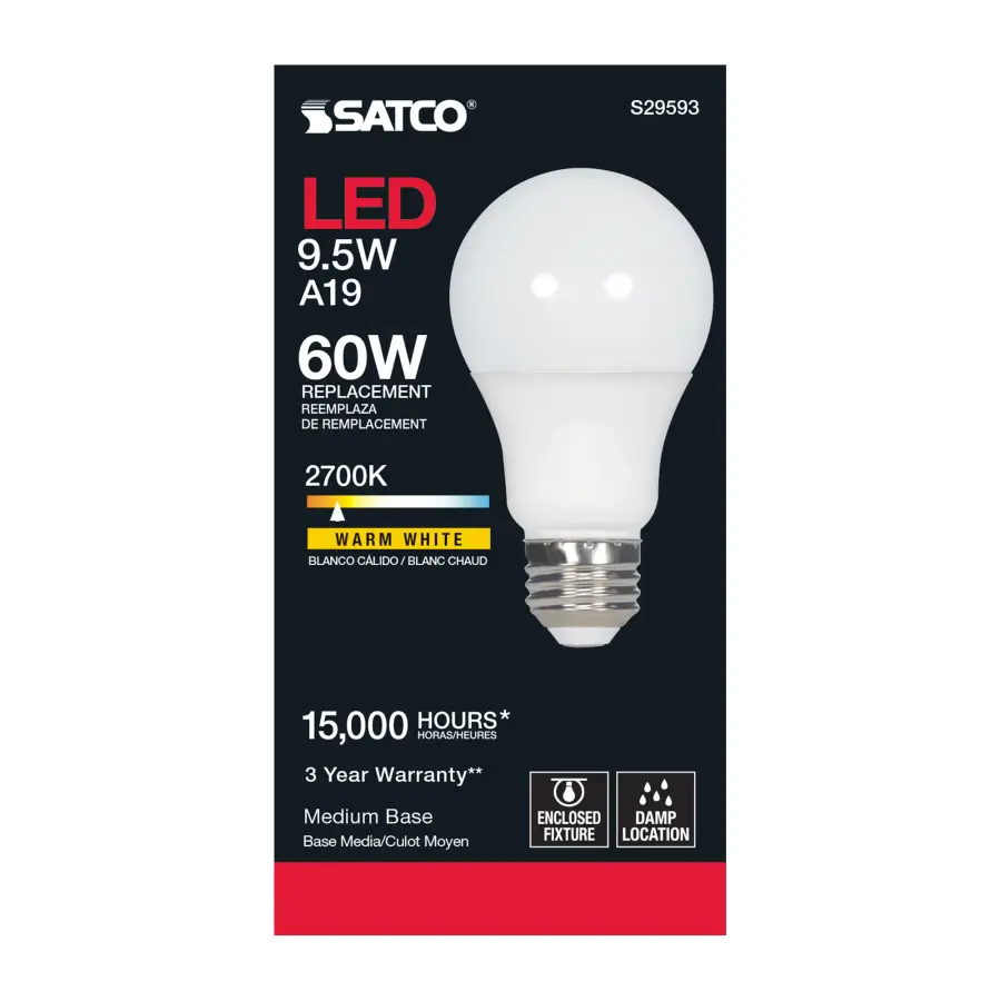 9.5 Watt - A19 LED - Frosted - 2700K Medium base - 220 deg. Beam Angle - 120 Volt - Non-Dimmable - Image 5