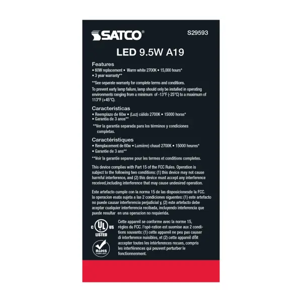 9.5 Watt - A19 LED - Frosted - 2700K Medium base - 220 deg. Beam Angle - 120 Volt - Non-Dimmable - Image 7