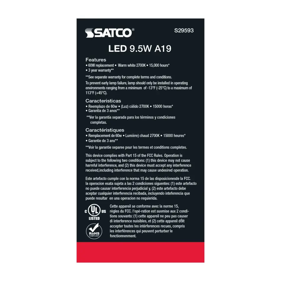 9.5 Watt - A19 LED - Frosted - 2700K Medium base - 220 deg. Beam Angle - 120 Volt - Non-Dimmable - Image 7