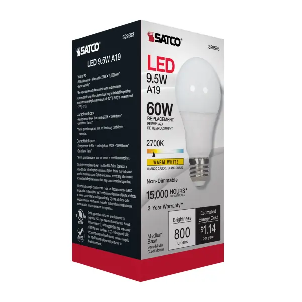 9.5 Watt - A19 LED - Frosted - 2700K Medium base - 220 deg. Beam Angle - 120 Volt - Non-Dimmable - Image 9