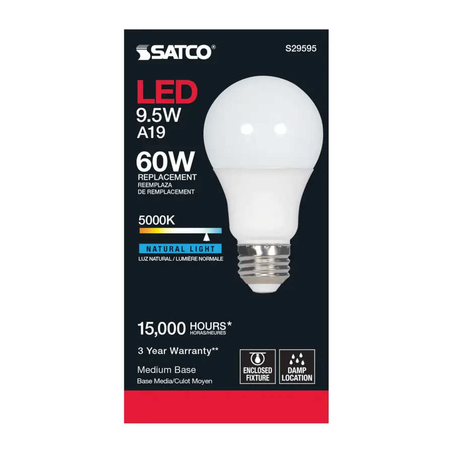 9.5 Watt - A19 LED - Frosted - 5000K Medium base - 220 deg. Beam Angle - 120 Volt - Non-Dimmable - Image 4
