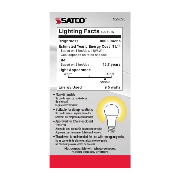 9.5 Watt - A19 LED - Frosted - 5000K Medium base - 220 deg. Beam Angle - 120 Volt - Non-Dimmable - Image 5