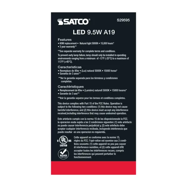 9.5 Watt - A19 LED - Frosted - 5000K Medium base - 220 deg. Beam Angle - 120 Volt - Non-Dimmable - Image 6